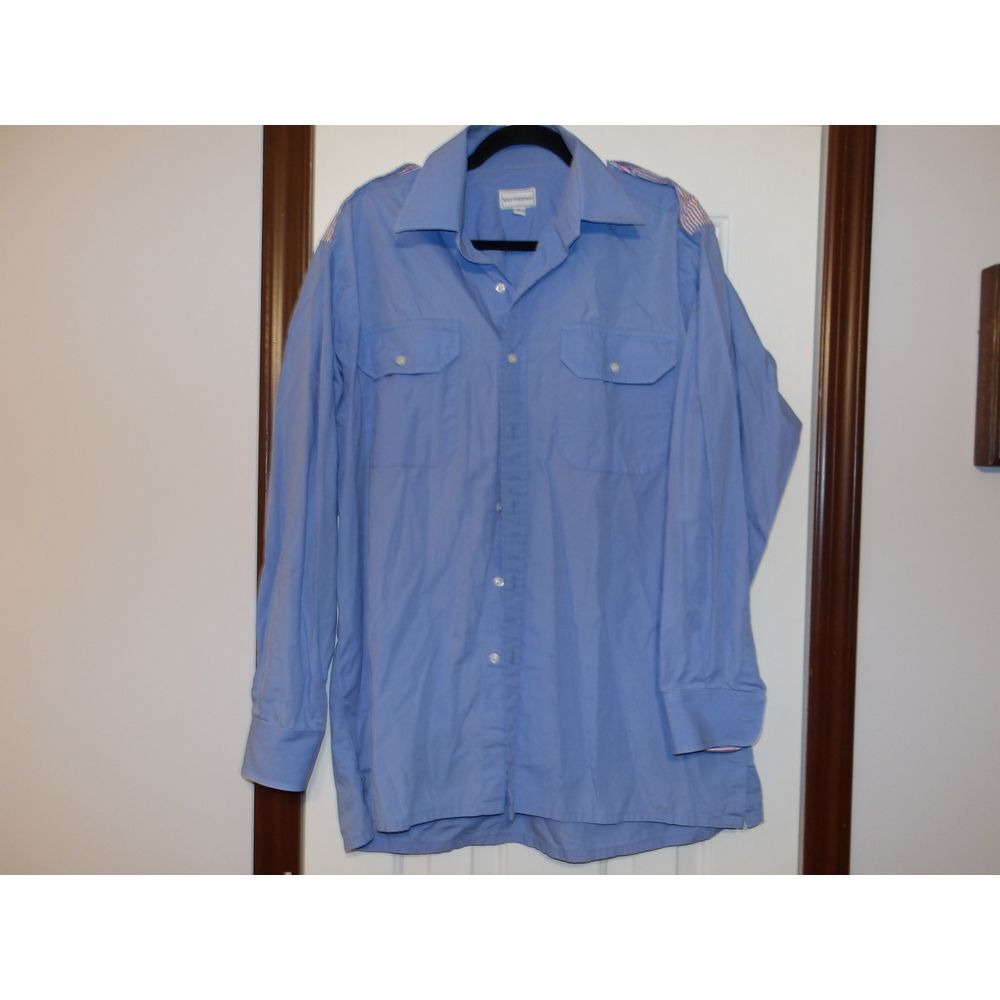 Saks Fifth‎ Avenue Light Blue Button-Down Shirt with Striped Epaulettes